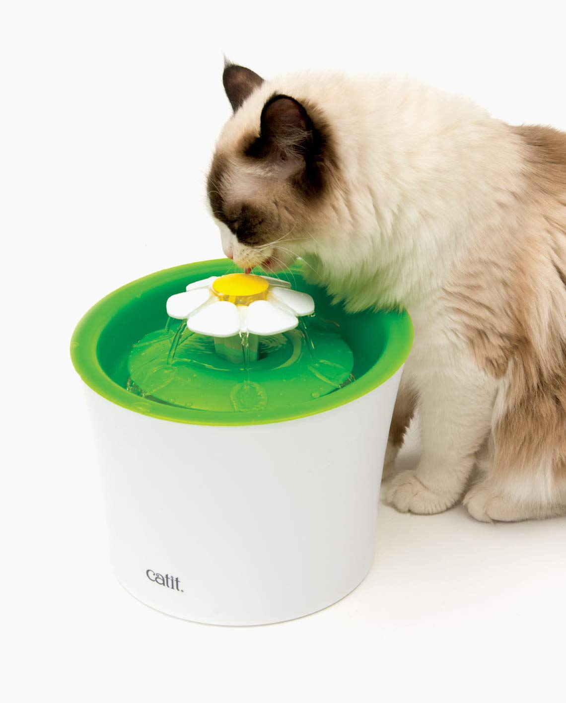 catit-flower-fountain-blumentrinkbrunnen-f-r-katzen-3-l-wei-gr-n-mit-led-und-fil image 2