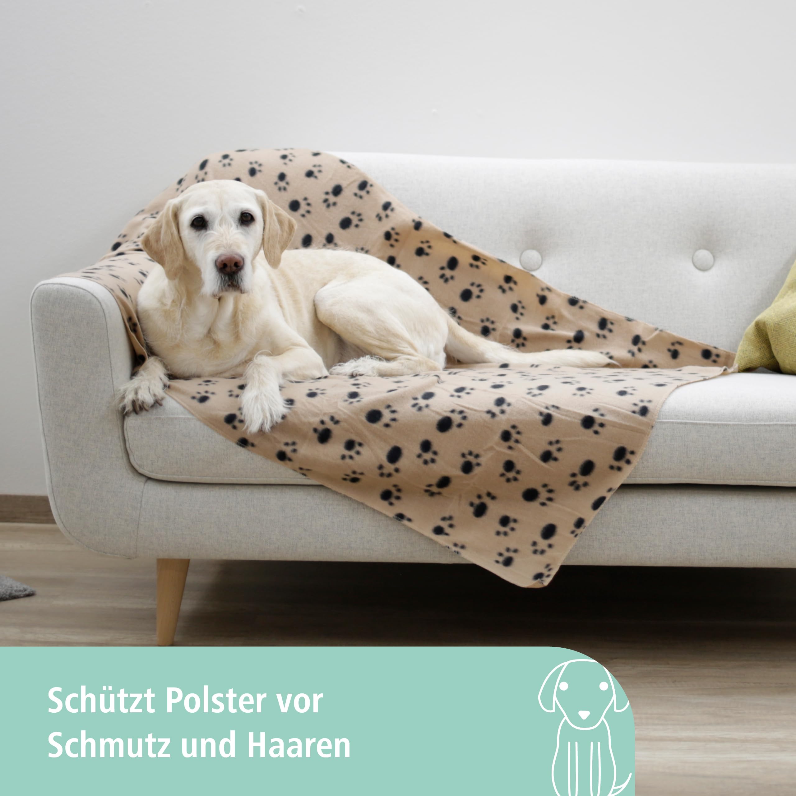 kerbl-pet-hundedecke-stella-mit-pfotenmotiv-fleece-beige-140-x-100-cm image 2