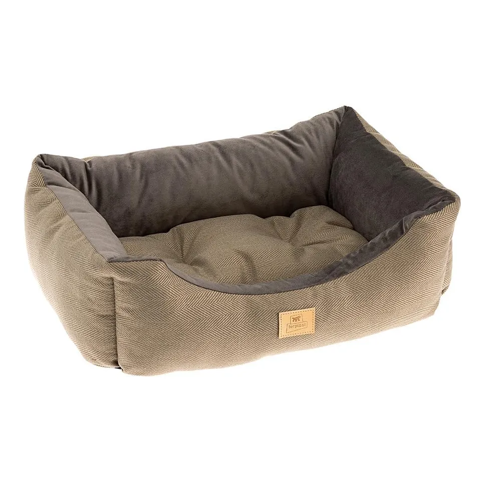 ferplast-chester-60-hundebett-katzenbett-sofa-braun-tweed-samt-66-x-50-x-h-20-cm image 1
