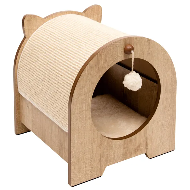 catit-vesper-minou-kratzbank-mit-versteck-36-x-36-5-x-40-5-cm-eiche image 1