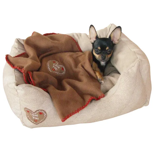 kerbl-pet-kuschelbett-love-you-beige-inkl-fleecedecke image 1