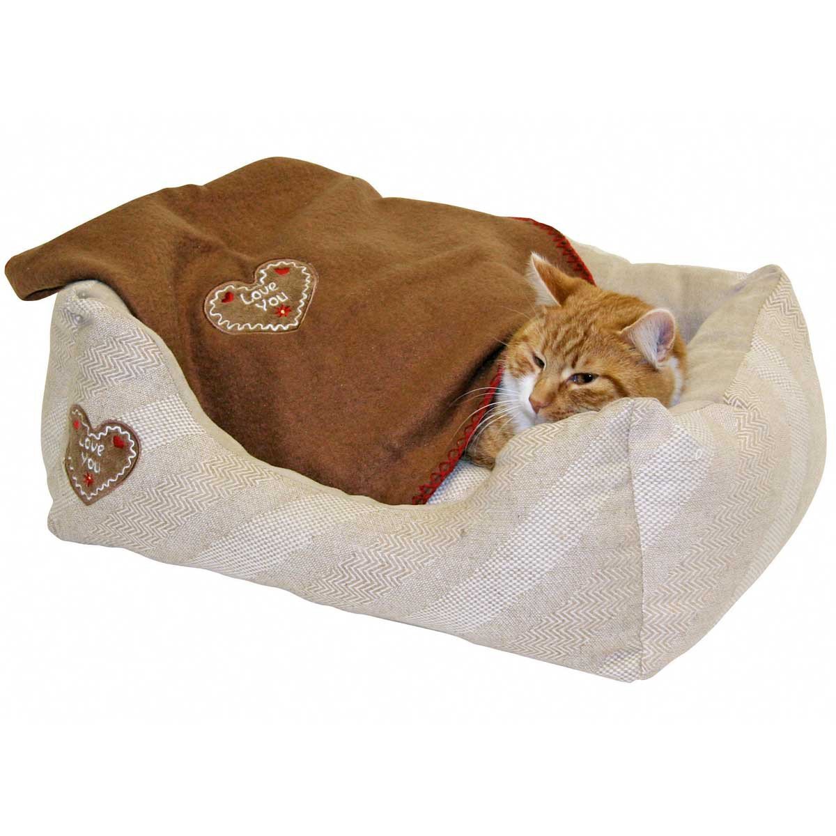 kerbl-pet-kuschelbett-love-you-beige-inkl-fleecedecke image 2