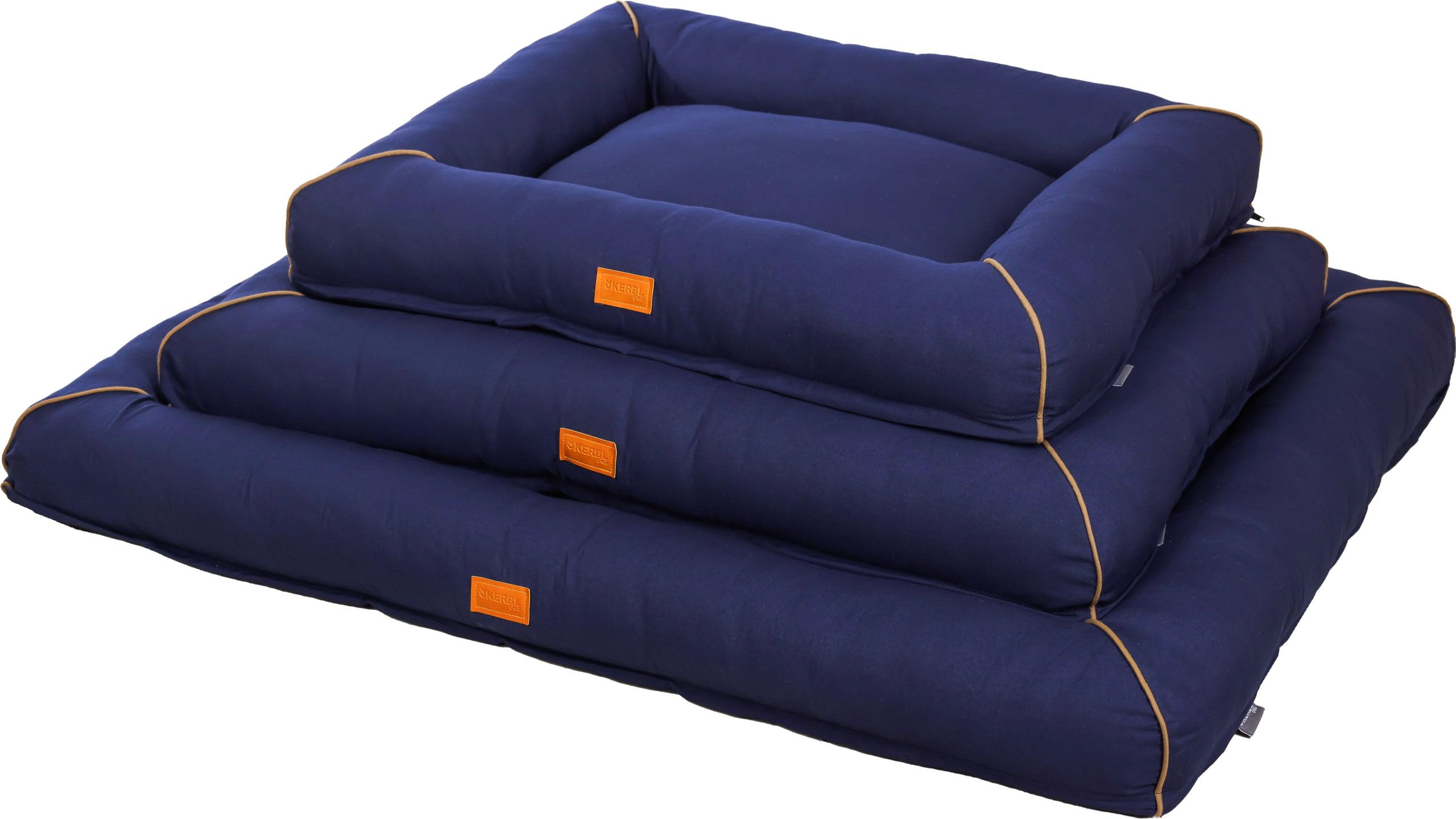 kerbl-pet-kuschelbett-jerome-dunkelblau-cognac-75x60x10-cm-hundebett image 2