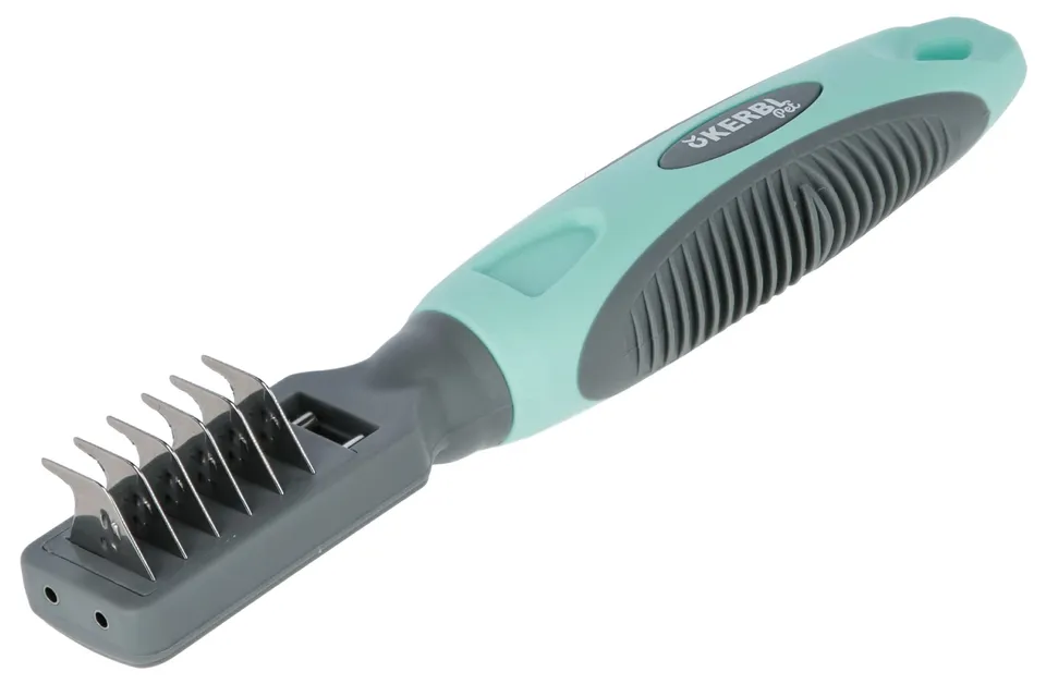 kerbl-pet-fell-entfilzungsmesser-18-cm-t-rkis-grau-mit-6-klingen-f-r-hund-und-ka image 1