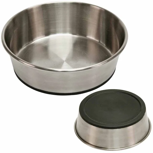 kerbl-pet-edelstahlnapf-425-ml-13-5x4-5-cm-silber-schwarz-rutschfester-fressnapf image 1