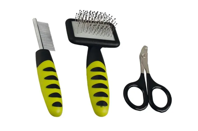 karlie-pflegeset-kamm-b-rste-nagelschere-gr-n-schwarz-12-x-6-cm image 1