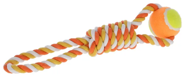 kerbl-pet-ball-am-tau-37-cm-orange-baumwolle-mit-tennisball image 1