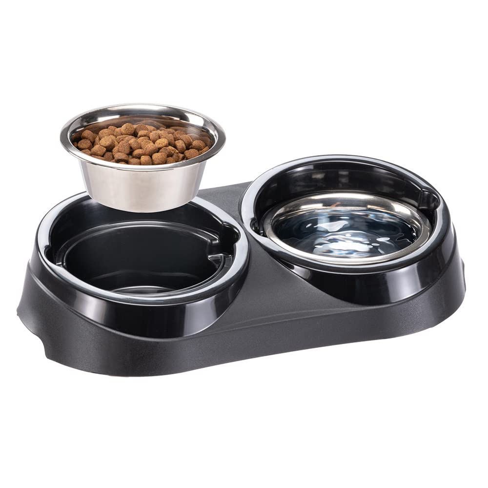 ferplast-duo-feed-doppelnapf-mit-2-edelstahlschalen-1-liter-grau-38-5x20x9-cm image 3