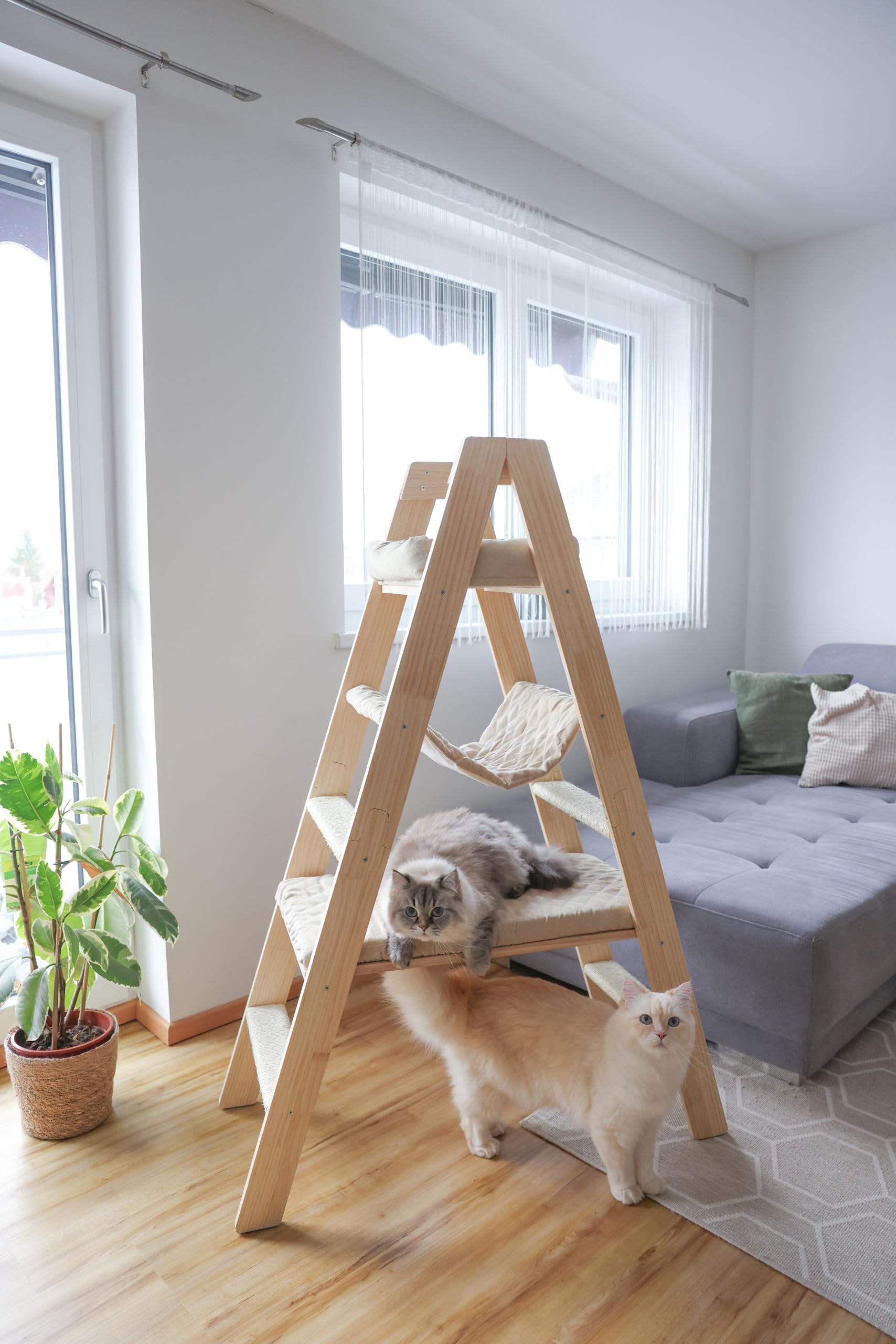 kerbl-pet-kratzbaum-ladder-natur-beige-97-x-35-x-134-cm-holz-mit-velours-und-sis image 7
