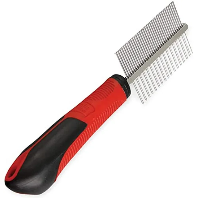 karlie-doppel-pflegekamm-30x5-5x3-cm-rot-schwarz-mit-gummigriff image 1