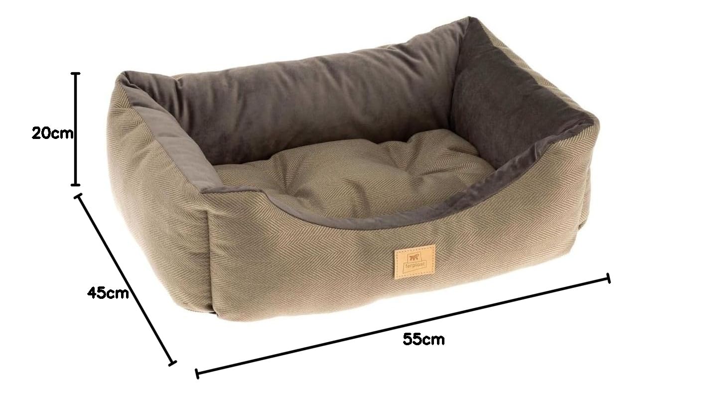 ferplast-chester-50-hundebett-katzenbett-sofa-braun-tweed-samt-55-x-45-x-h-20-cm image 2