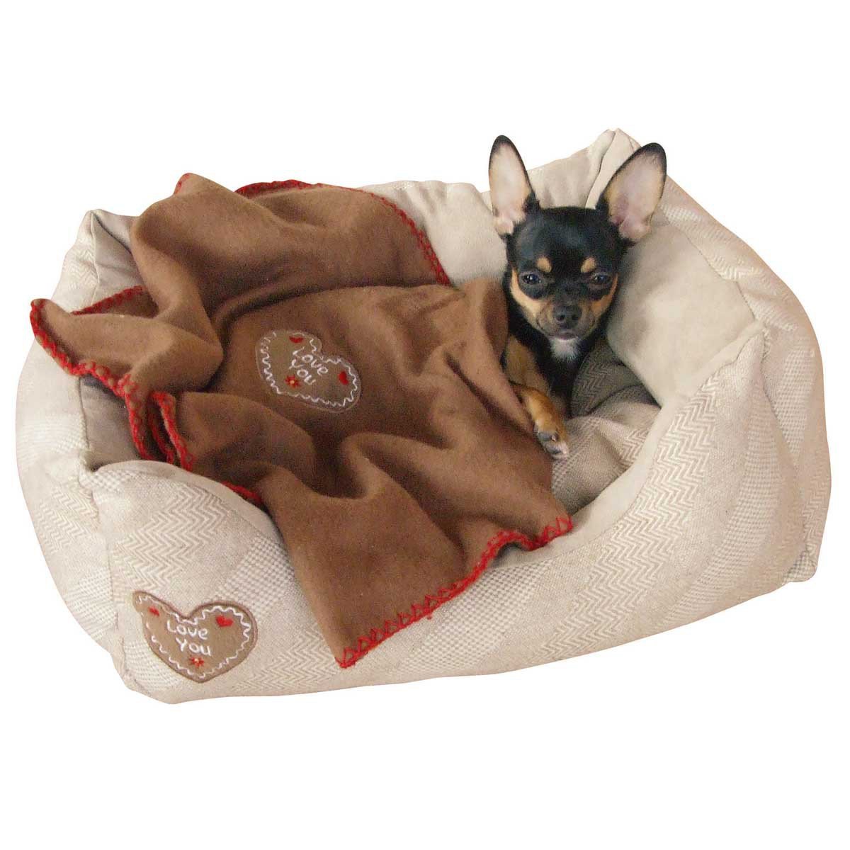 kerbl-pet-kuschelbett-love-you-beige-inkl-fleecedecke image 1