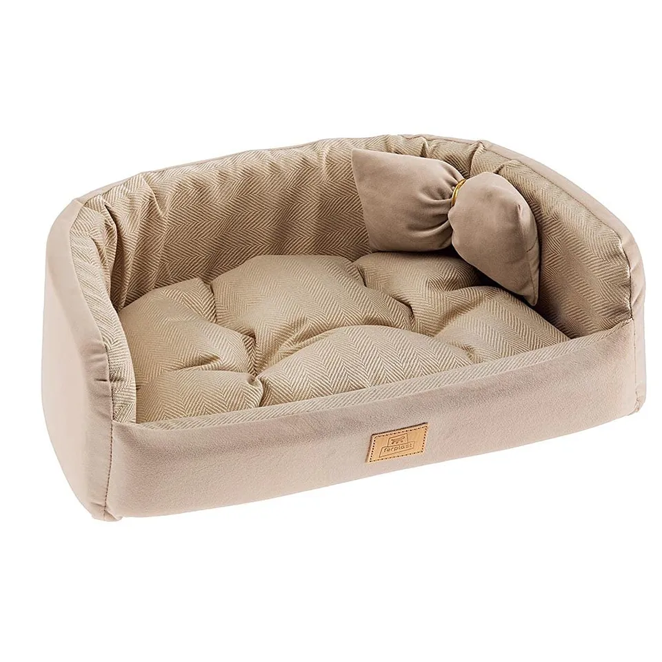 ferplast-harris-50-hundebett-katzenbett-tweed-und-samt-beige-50-x-35-x-h-15-cm image 1