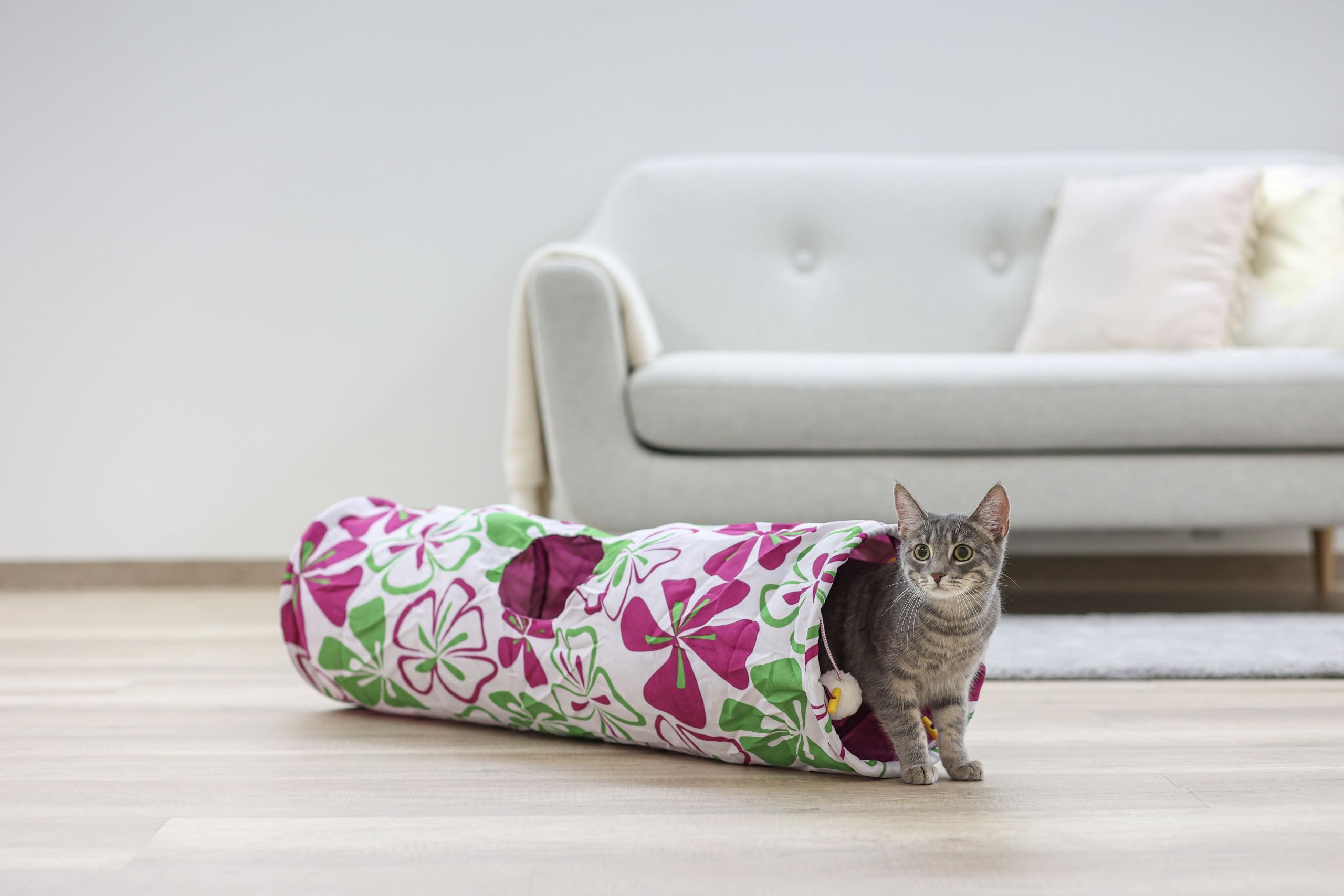kerbl-pet-katzentunnel-flower-25-x-90-cm-rascheltunnel-mit-ball-nylon image 4