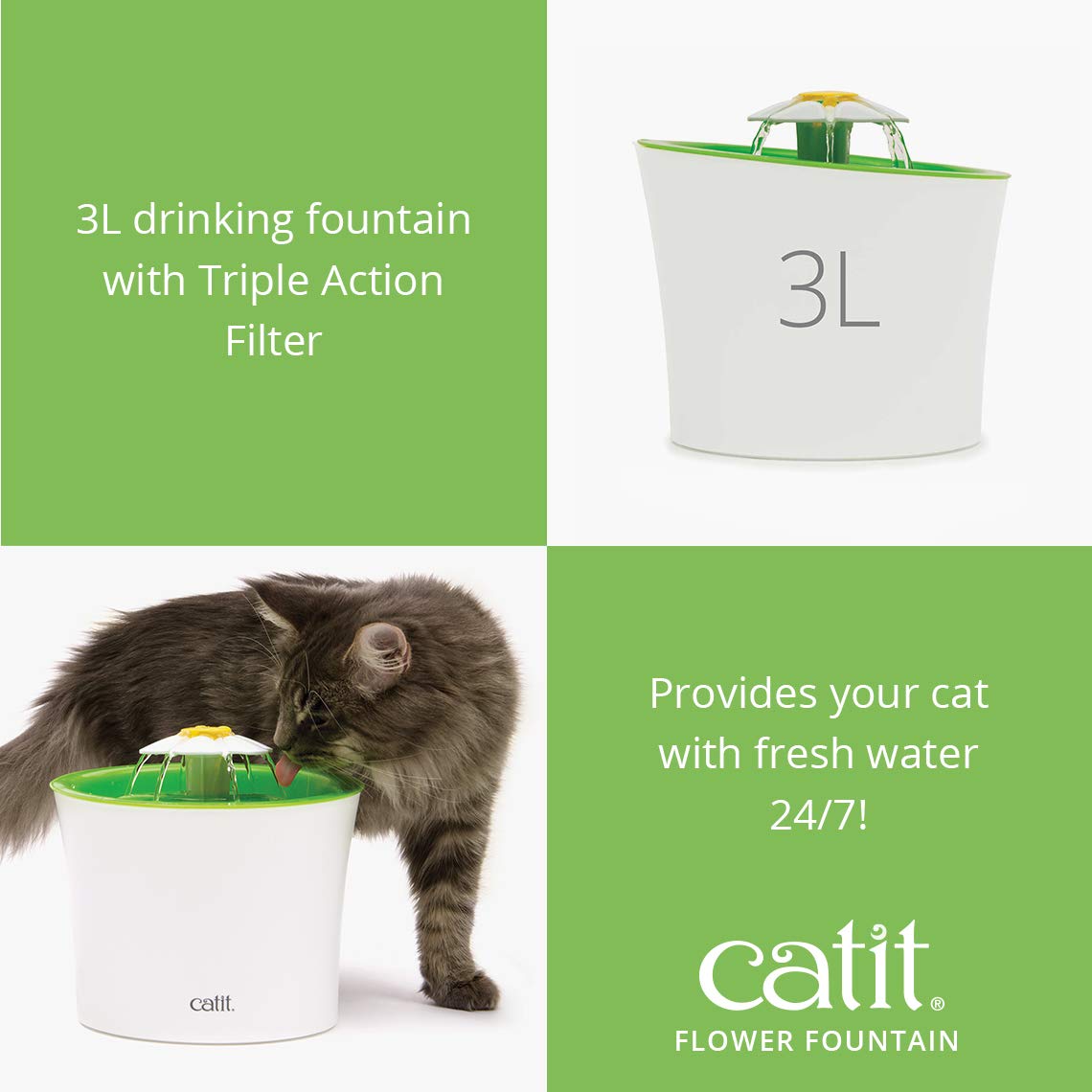catit-flower-fountain-blumentrinkbrunnen-f-r-katzen-3-l-wei-gr-n-mit-led-und-fil image 3