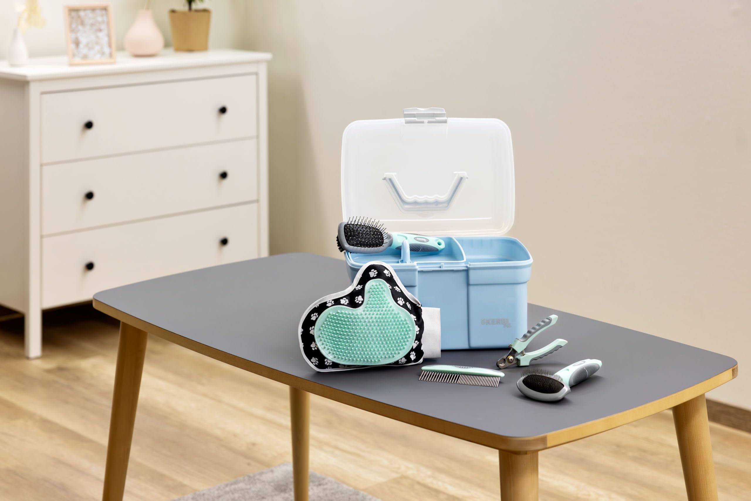 kerbl-pet-pflegebox-f-r-hunde-blau-30-x-20-x-19-cm-mit-b-rsten-set image 6