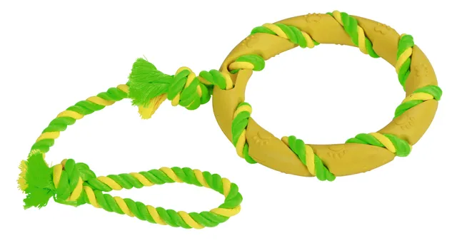 kerbl-pet-ring-am-seil-hundespielzeug-vollgummi-baumwolle-47-cm-gr-n-gelb image 1