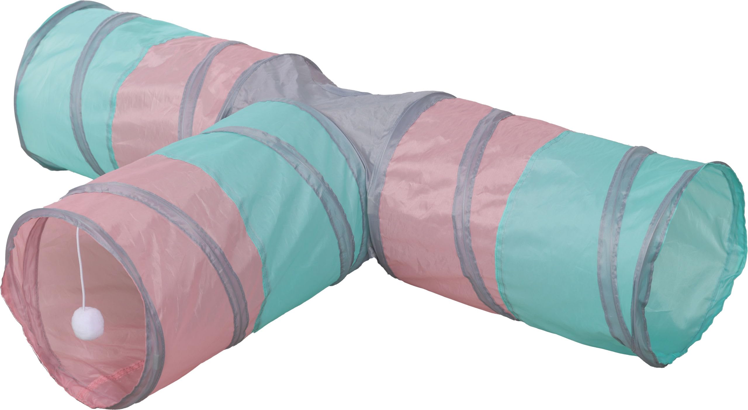 kerbl-pet-katzentunnel-triangle-t-rkis-rosa-grau-80x50-cm-25-cm-mit-spielball image 1