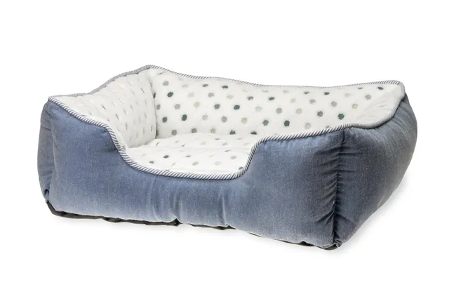 karlie-katzenbett-dot-47-x-39-cm-grau-blau-pl-sch-mit-einstieg image 1