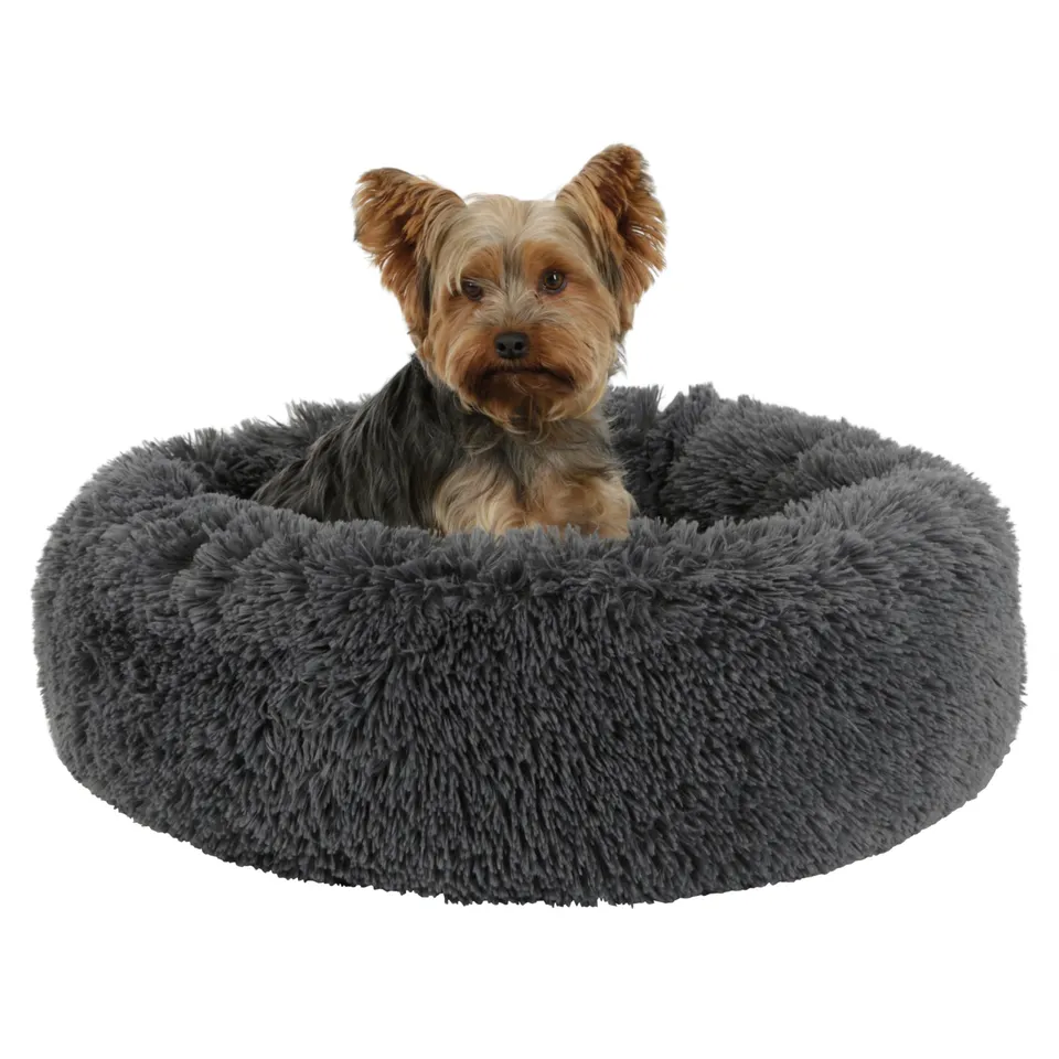 kerbl-pet-kuschelbett-fluffy-rund-hundebett-und-katzenbett-grau-60-cm-x-h-18-cm image 1