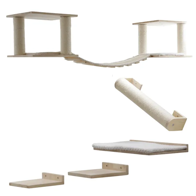 kerbl-pet-katzenspielplatz-top-xl-kletterwand-holz-natur-wei-7-teilig-bis-5-kg image 1
