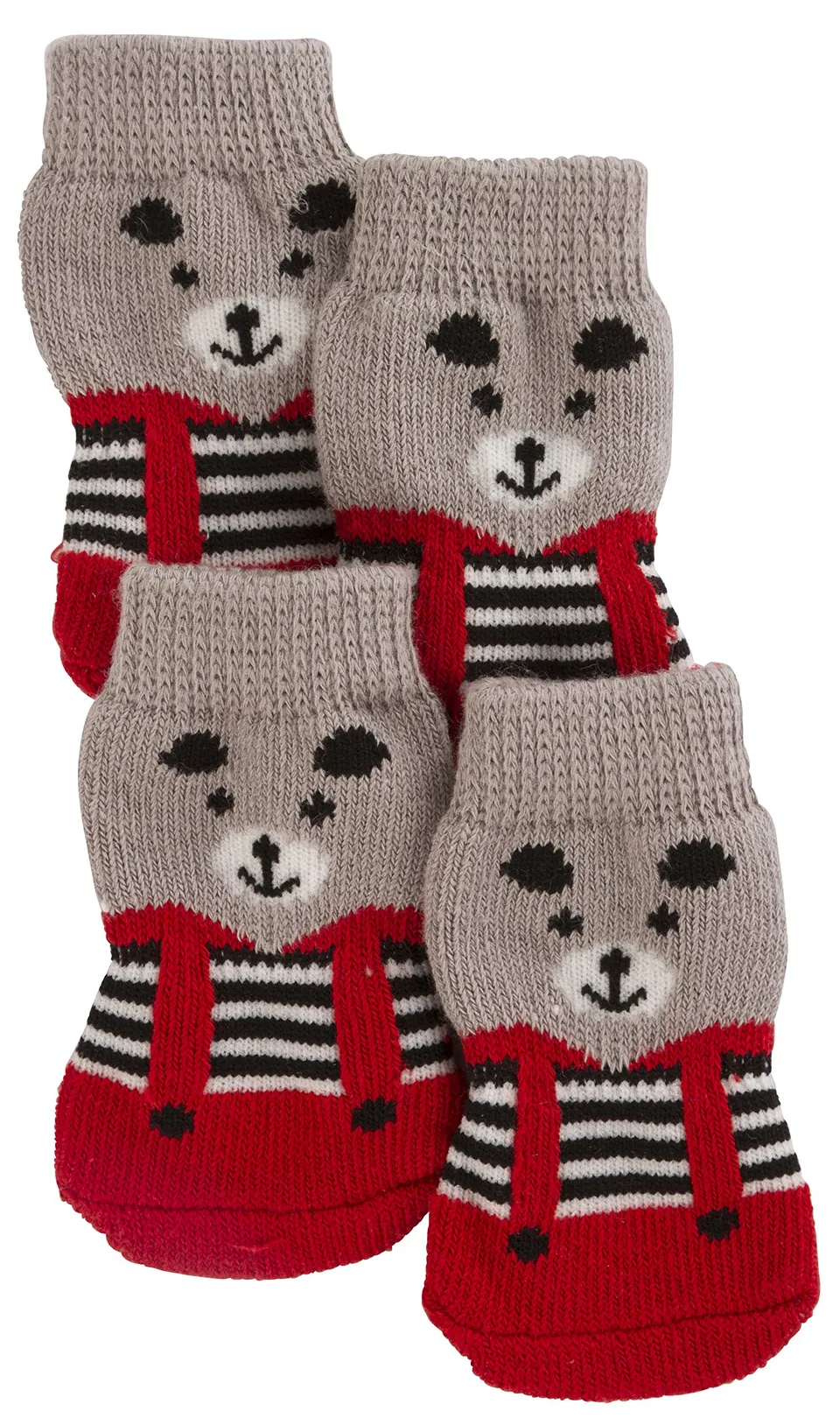 kerbl-pet-hundesocken-bruno-s-grau-rot-4er-set-mit-gummisohle image 1