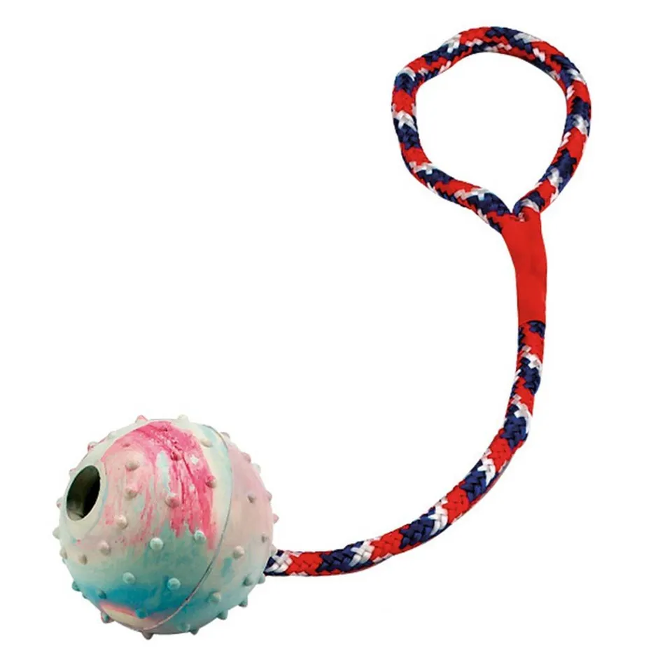 kerbl-pet-hundespielball-am-seil-30-cm-6-cm-blau-rot-wei image 1