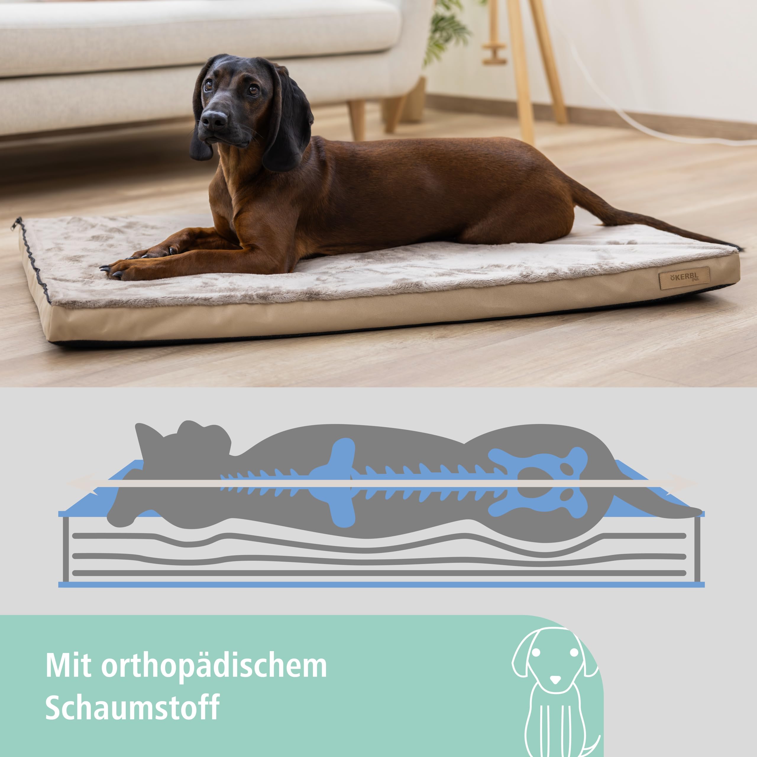 kerbl-pet-multifunktionsmatratze-120-x-72-x-7-cm-beige-braun-hundematratze-memor image 3