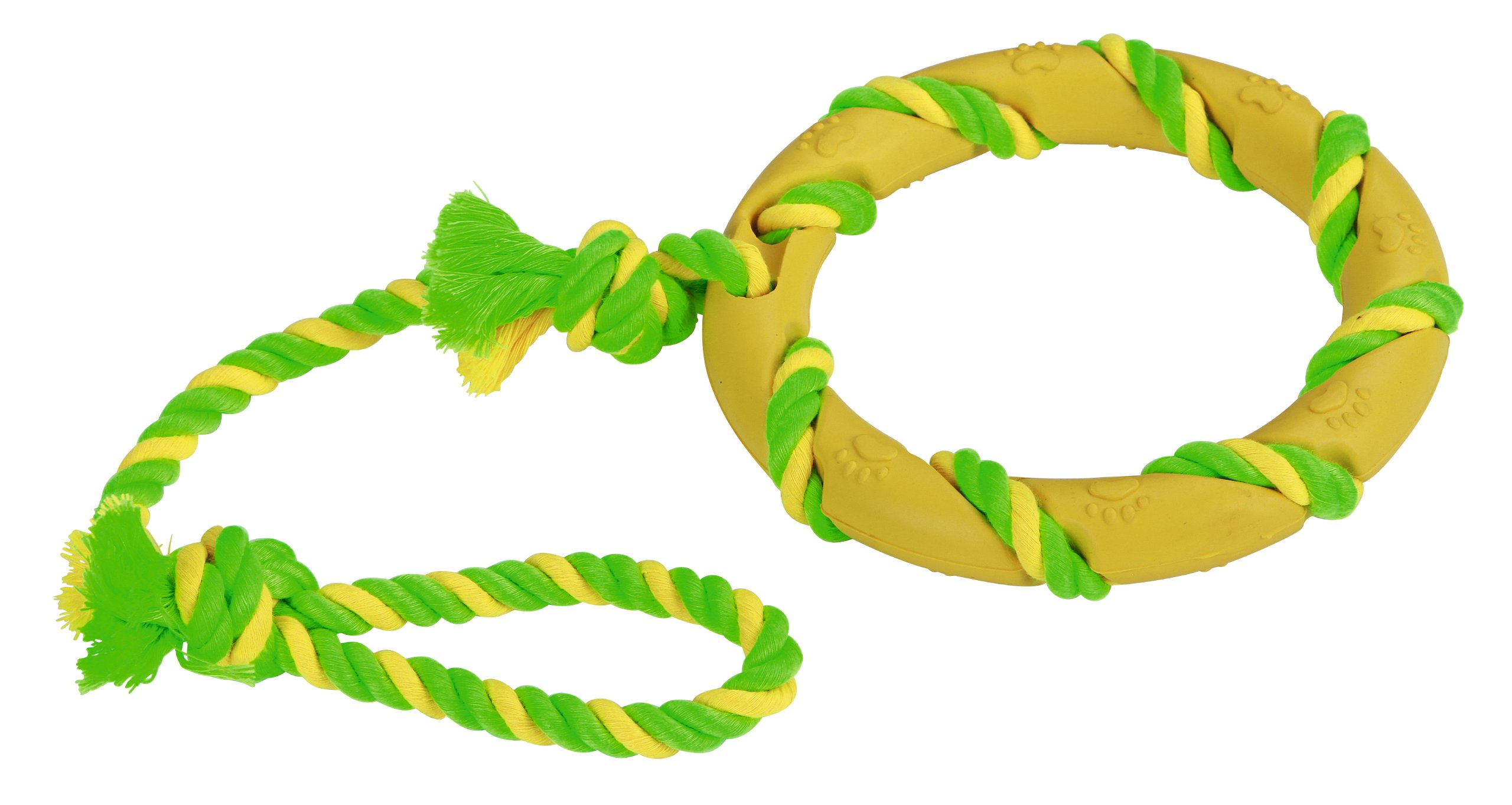 kerbl-pet-ring-am-seil-hundespielzeug-vollgummi-baumwolle-47-cm-gr-n-gelb image 1