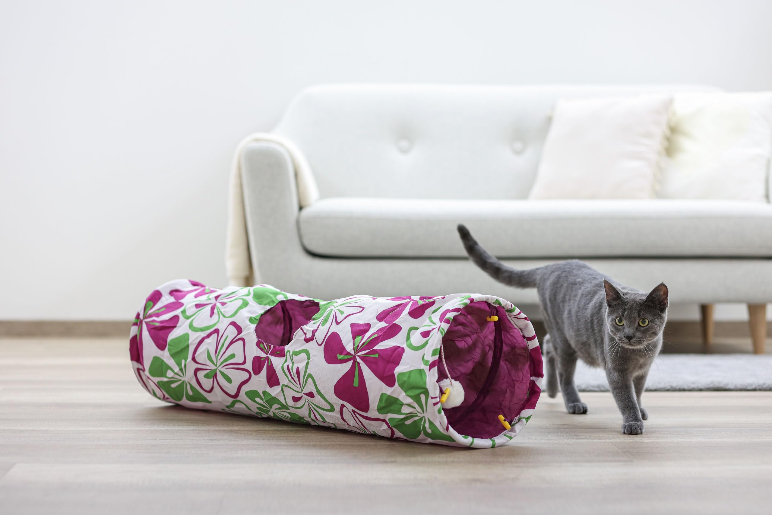 kerbl-pet-katzentunnel-flower-25-x-90-cm-rascheltunnel-mit-ball-nylon image 3