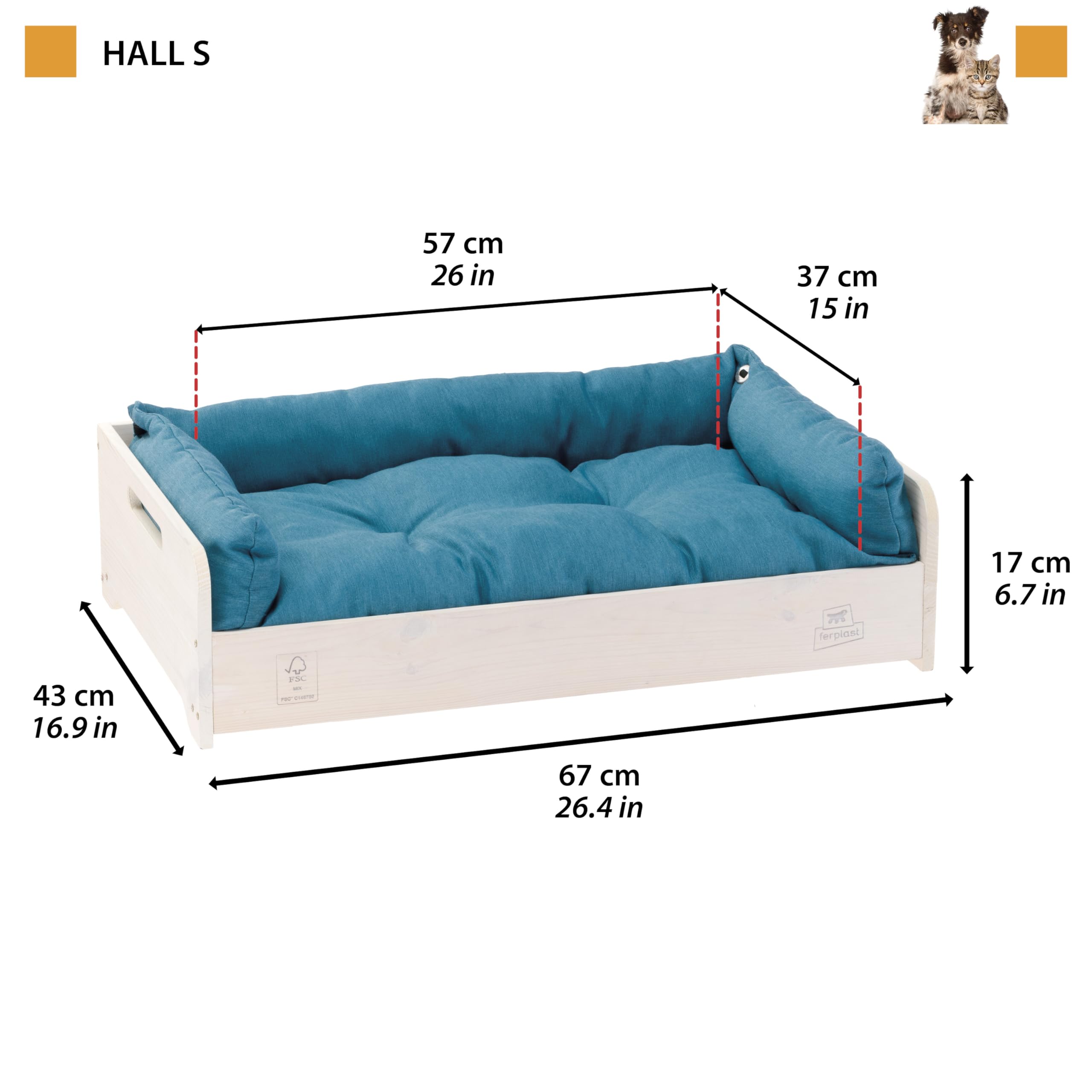 ferplast-hall-hundebett-katzenbett-aus-fsc-holz-mit-kissen-67-x-43-x-h-17-cm image 2