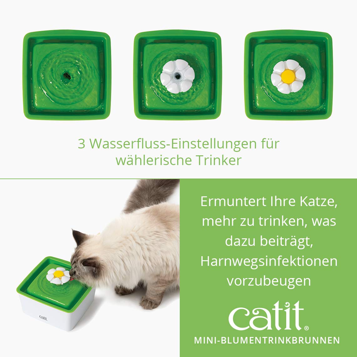 catit-flower-fountain-mini-blumentrinkbrunnen-f-r-katzen-1-5l-wei-gr-n image 3