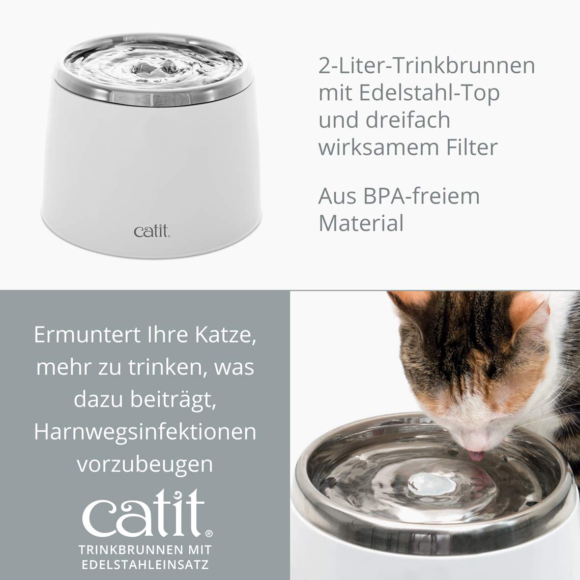 catit-trinkbrunnen-mit-edelstahleinsatz-2l-wei-f-r-katzen-und-kleine-hunde image 2