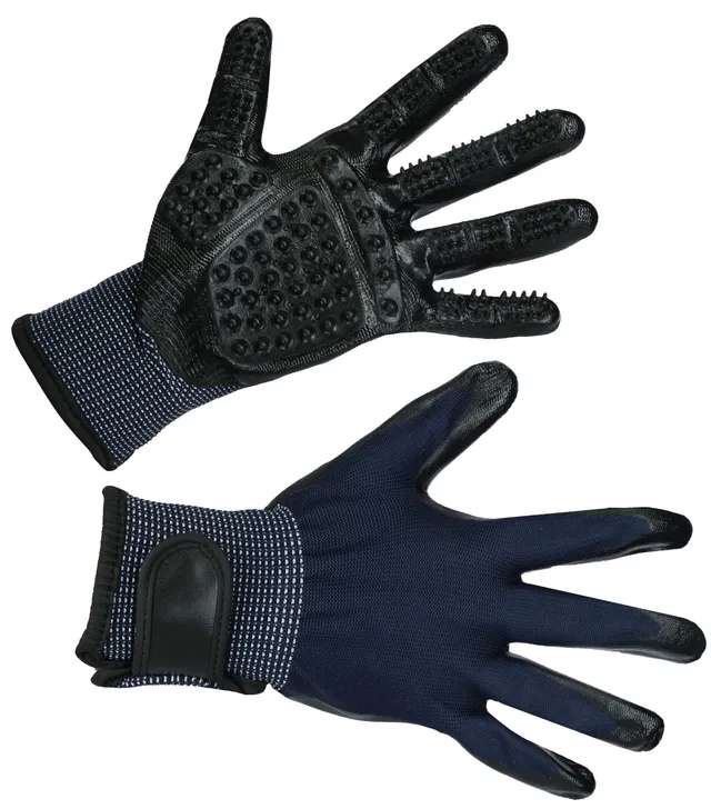kerbl-pet-putz-und-massagehandschuh-schwarz-blau-one-size image 1