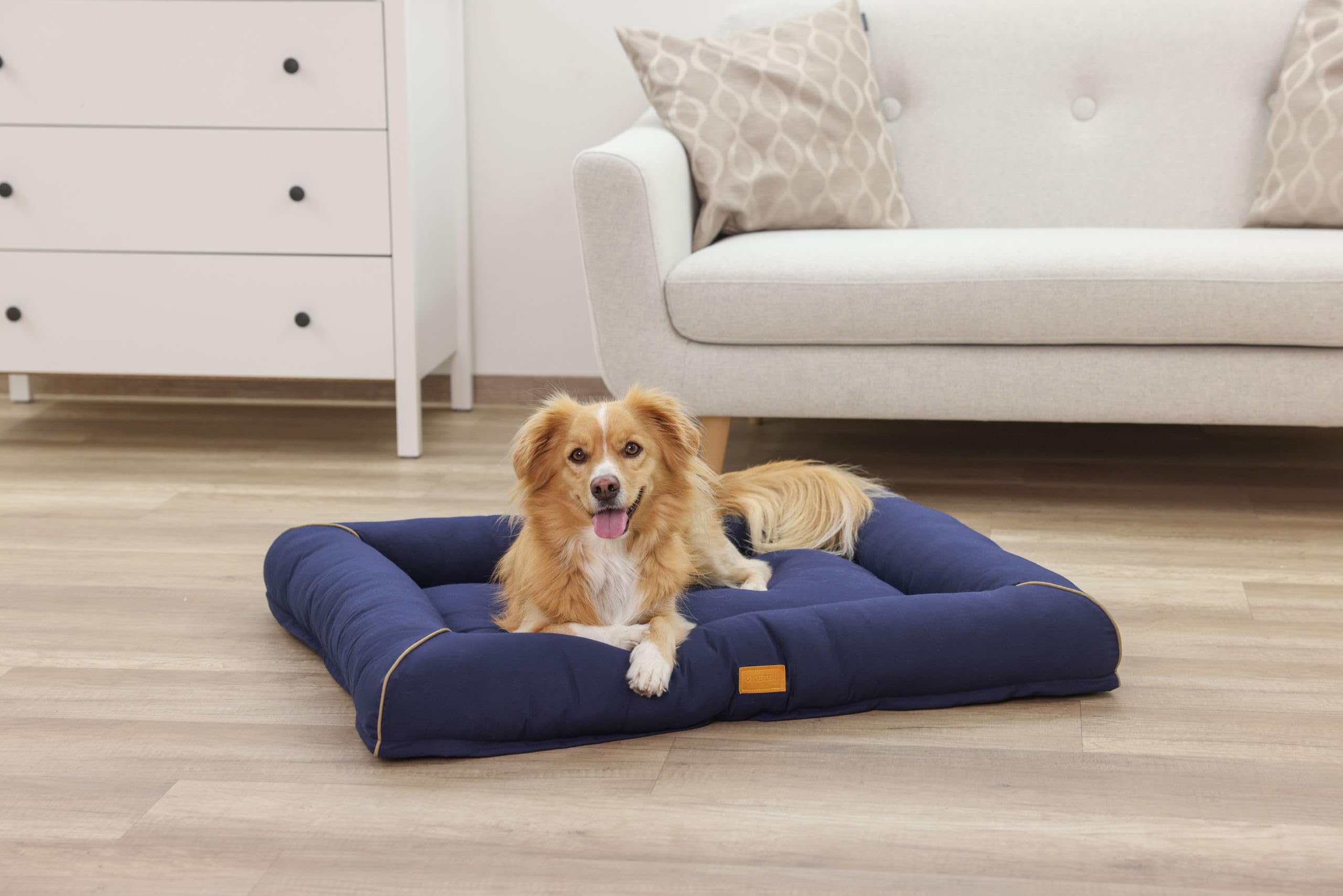 kerbl-pet-kuschelbett-jerome-dunkelblau-cognac-75x60x10-cm-hundebett image 3