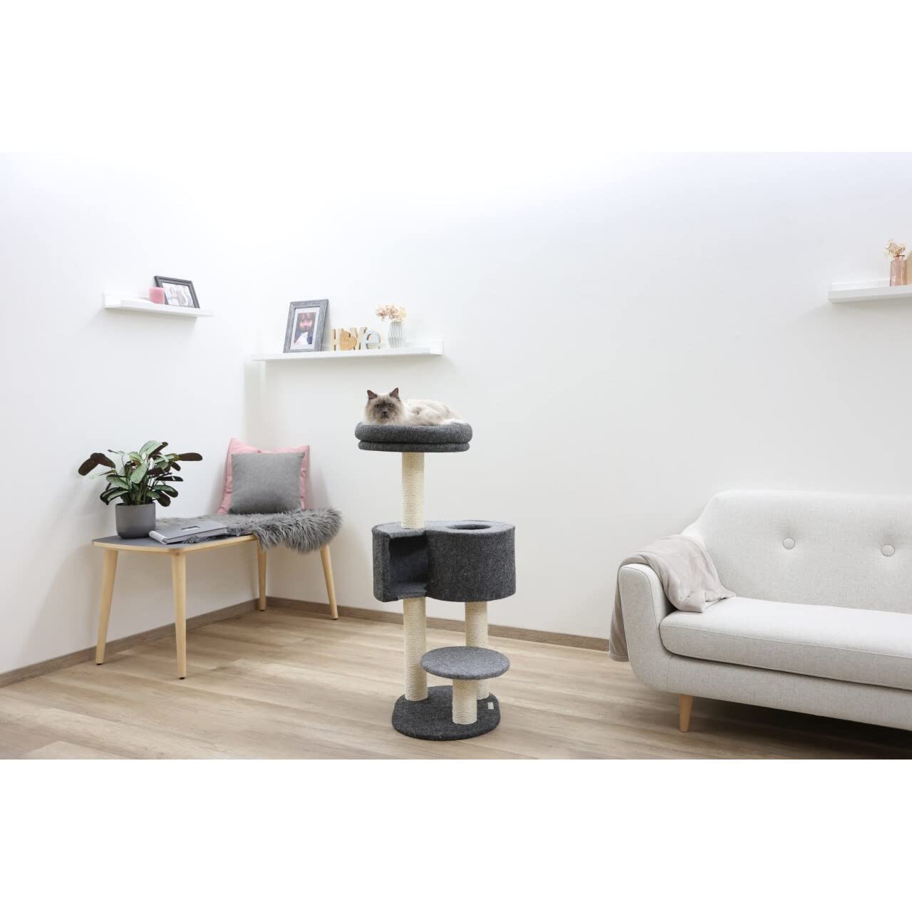 kerbl-pet-kratzbaum-fridolin-filz-grau-55-x-52-x-106-cm-mit-h-hle image 3
