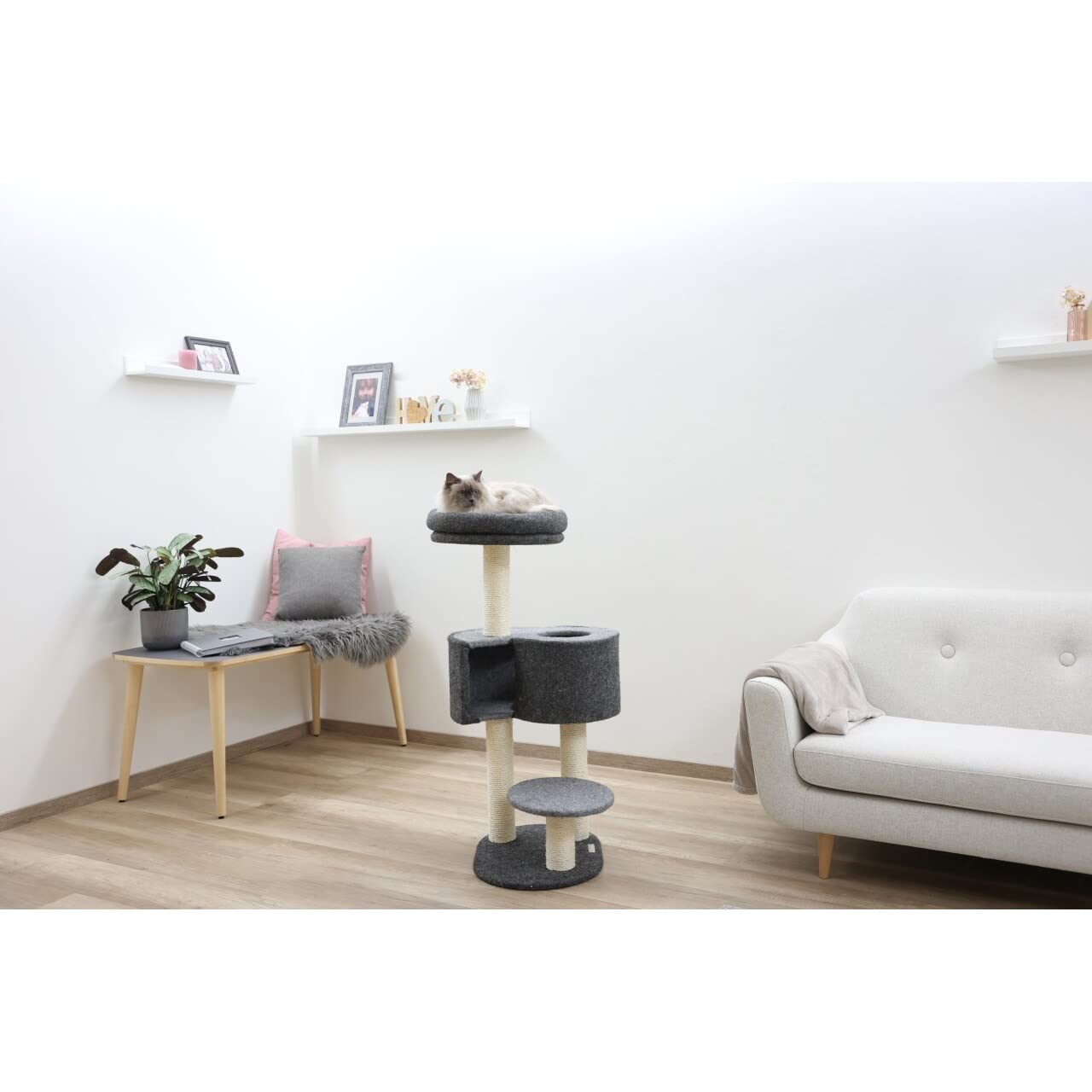kerbl-pet-kratzbaum-fridolin-filz-grau-55-x-52-x-106-cm-mit-h-hle image 4