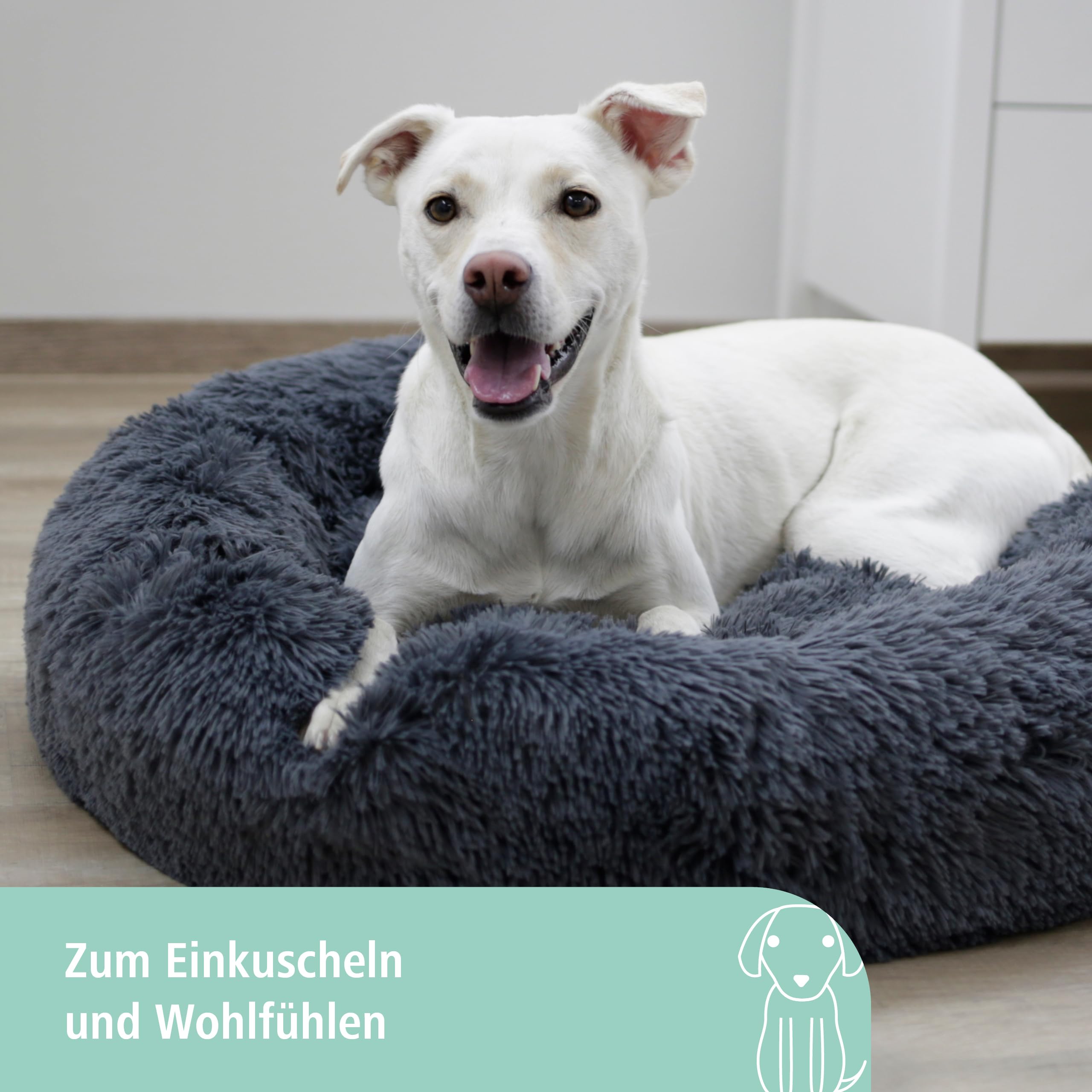 kerbl-pet-kuschelbett-fluffy-rund-hundebett-und-katzenbett-grau-60-cm-x-h-18-cm image 2