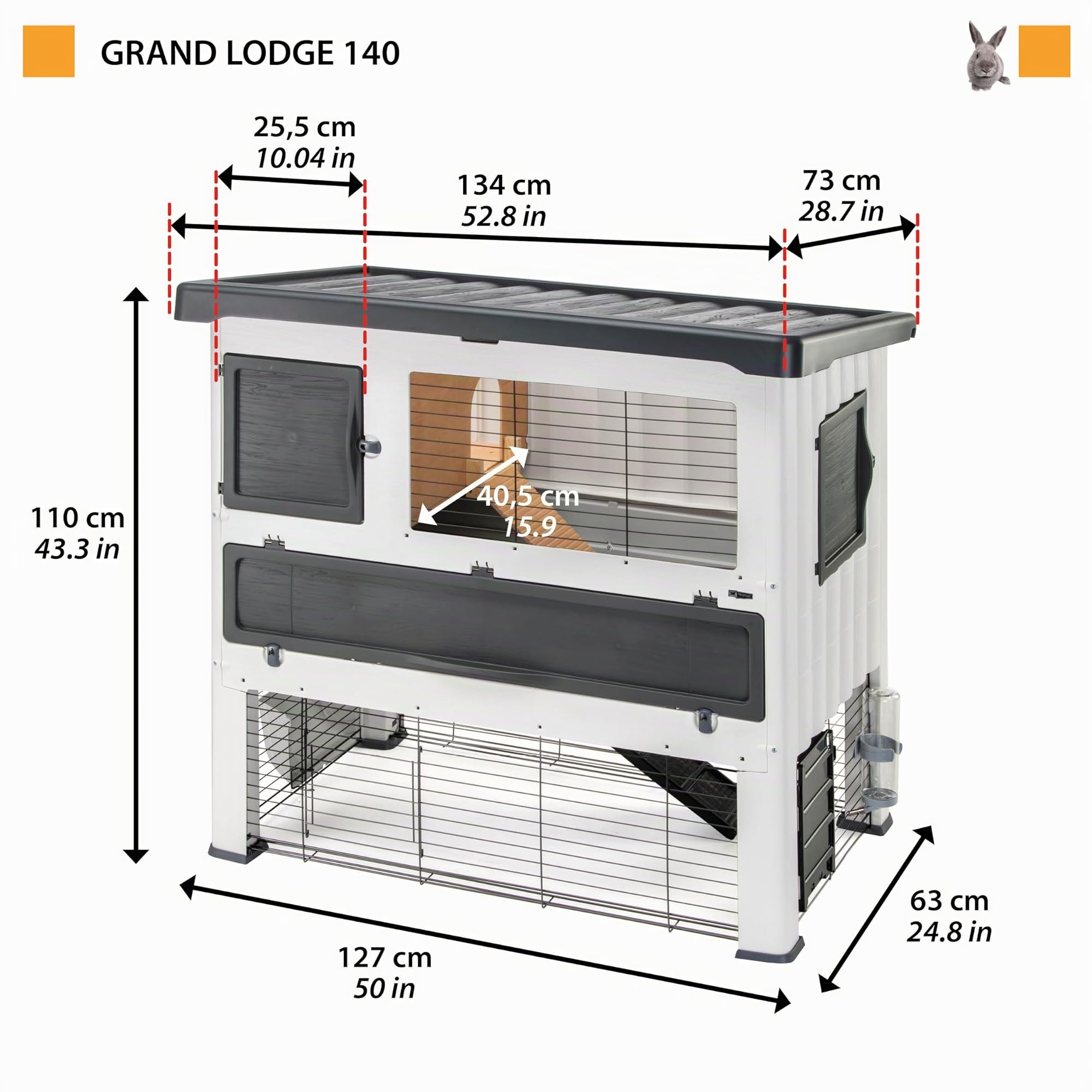 ferplast-grand-lodge-140-doppelstall-2-st-ckig-f-r-kaninchen-134-x-73-x-h-110-cm image 3
