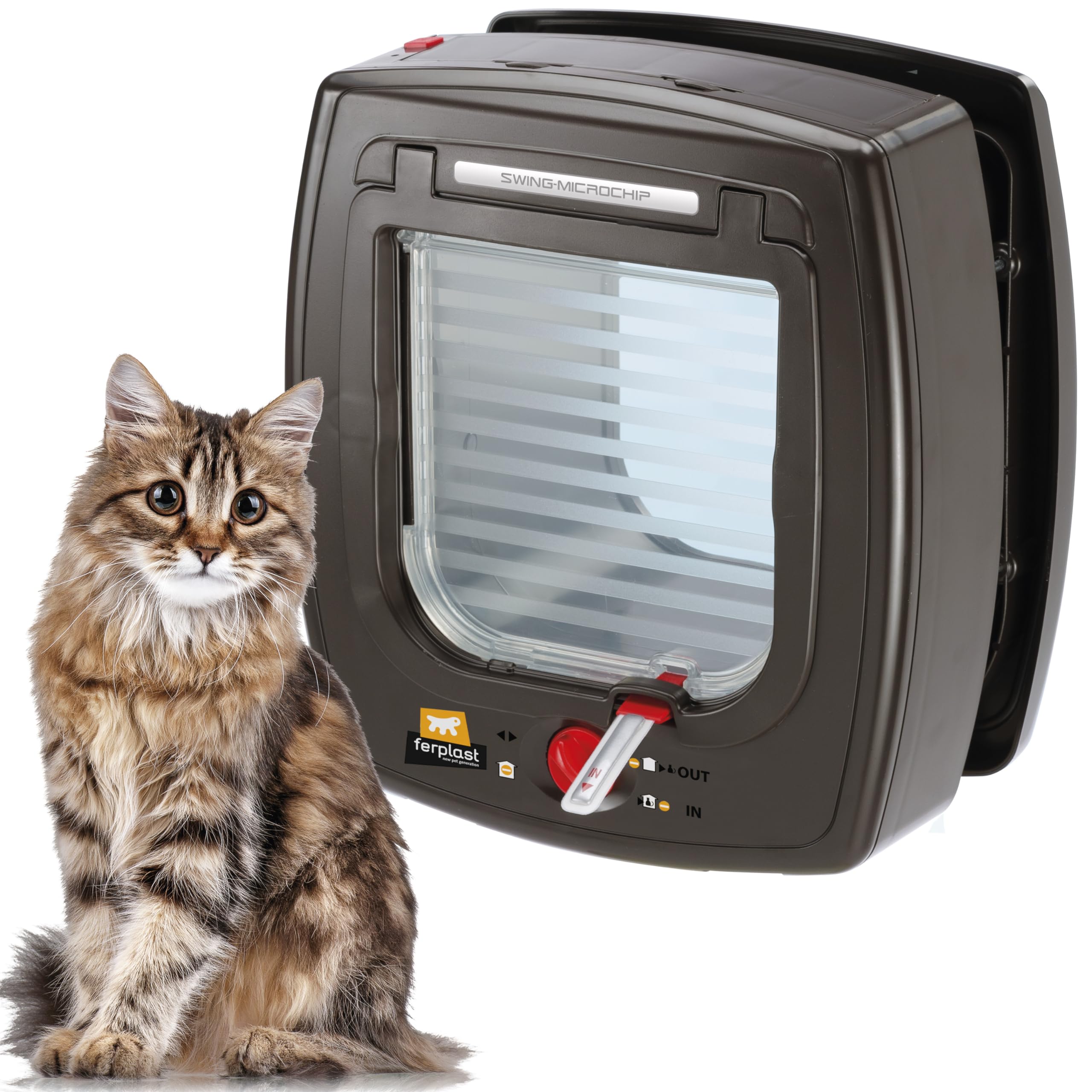 ferplast-swing-microchip-klein-katzenklappe-mit-chiperkennung-braun image 1
