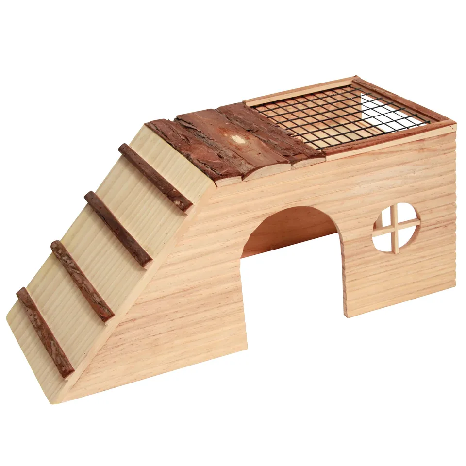 kerbl-pet-nagerhaus-mit-rampe-nature-48-x-22-x-20-cm-holz-vormontiert-mit-dachga image 1