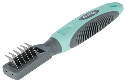 kerbl-pet-fell-entfilzungsmesser-18-cm-t-rkis-grau-mit-6-klingen-f-r-hund-und-ka image 2