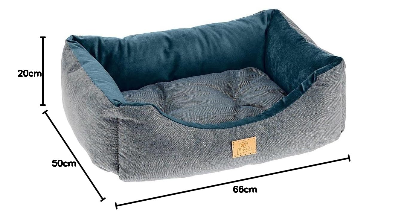 ferplast-chester-60-hundebett-katzenbett-sofa-blau-tweed-samt-66-x-50-x-h-20-cm image 2
