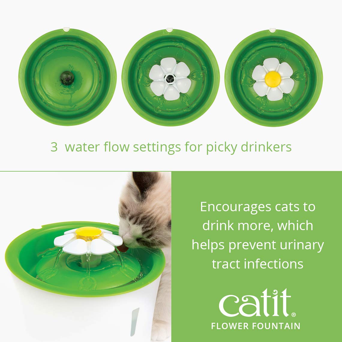 catit-flower-fountain-blumentrinkbrunnen-f-r-katzen-3-l-wei-gr-n-mit-led-und-fil image 4