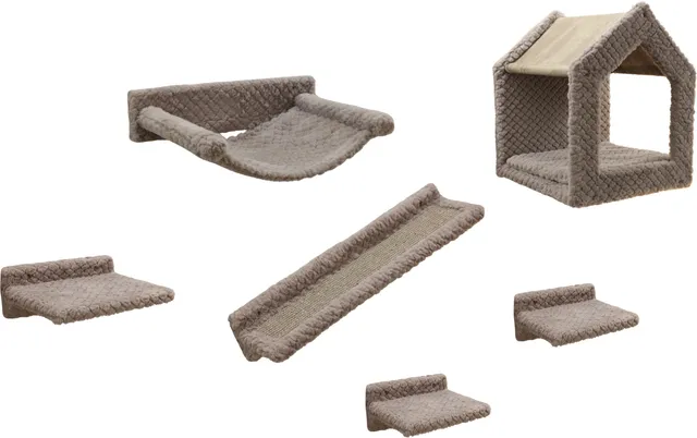 kerbl-pet-kletterwand-monte-baldo-taupe-6-teiliger-wandkratzbaum-mit-sisal image 1