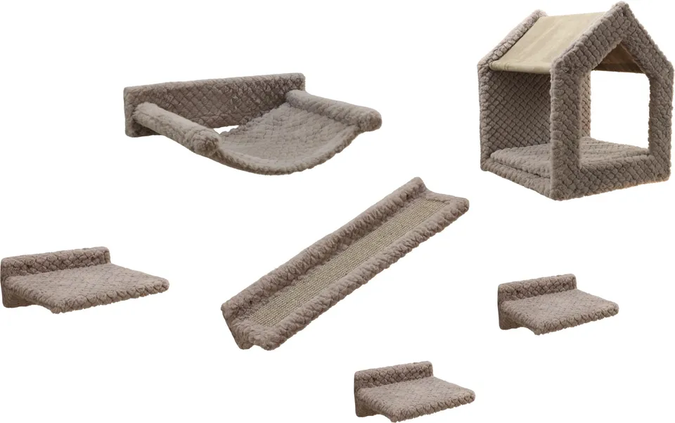 kerbl-pet-kletterwand-monte-baldo-taupe-6-teiliger-wandkratzbaum-mit-sisal image 1