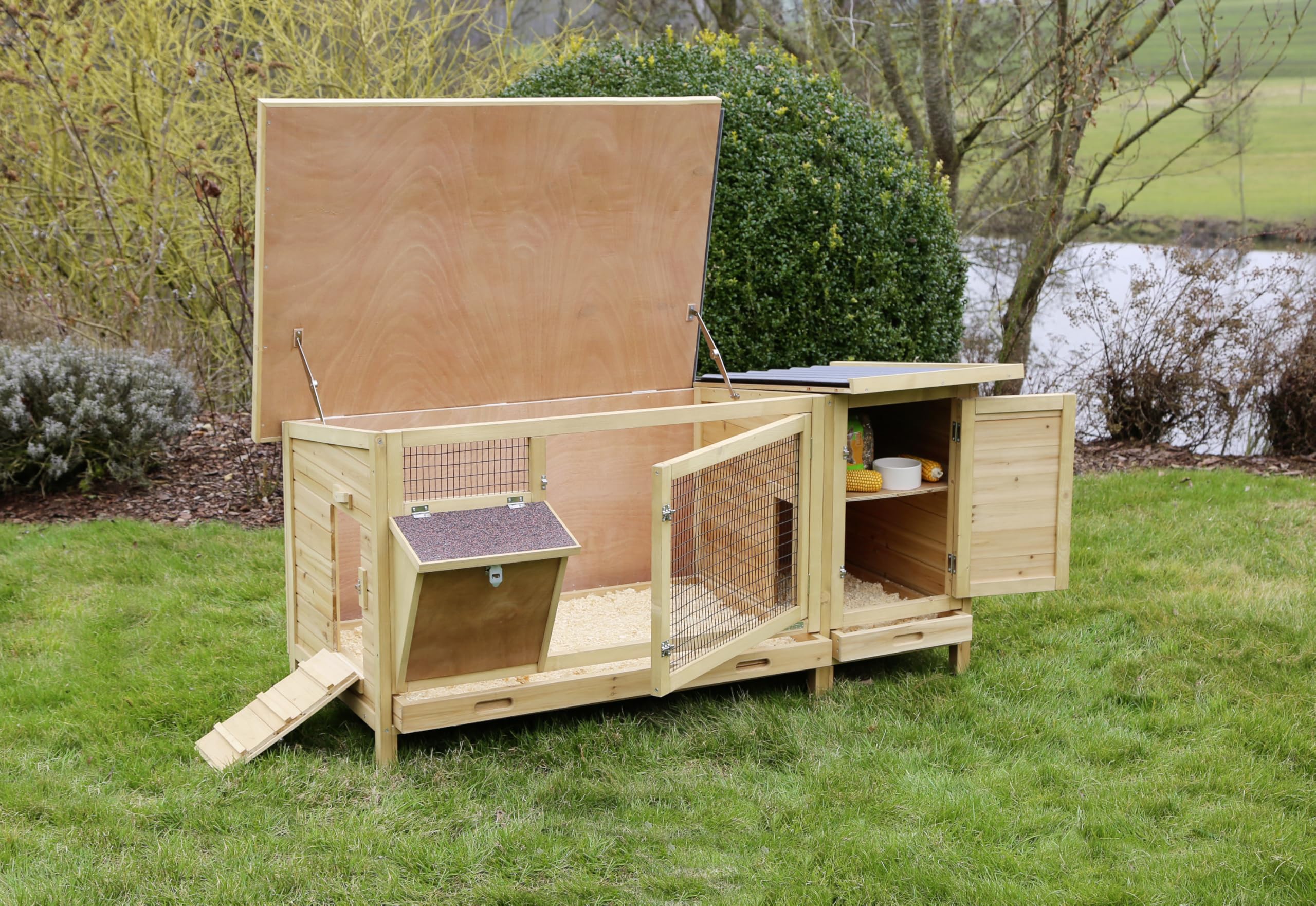 kerbl-pet-kaninchenstall-xxl-vario-155-x-76-x-80-cm-holz-mit-heuraufe image 2