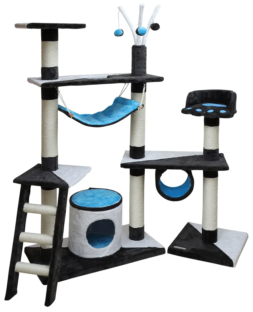 kerbl-pet-kratzbaum-creativ-anthrazit-blau-wei-h-he-150-cm image 1