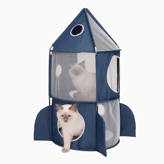 catit-vesper-turm-42001-raketenform-mit-schlafkissen-f-r-katzen-blau image 1