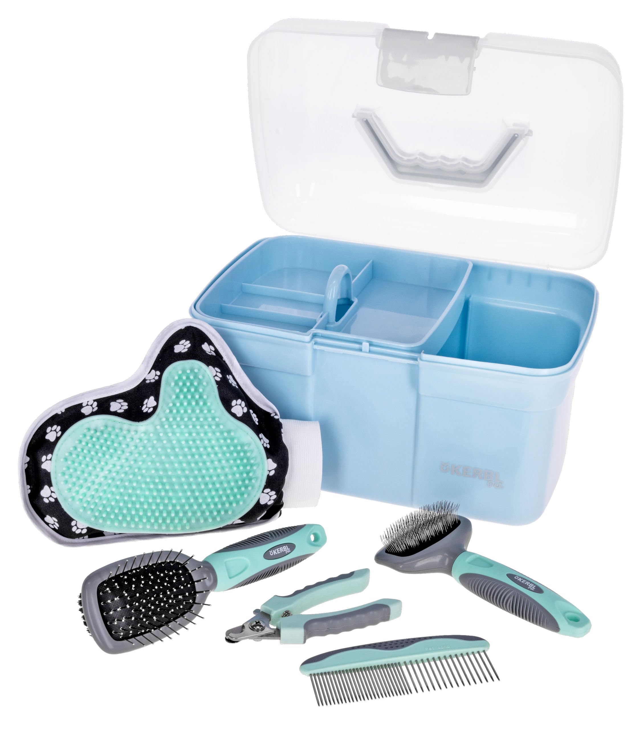 kerbl-pet-pflegebox-f-r-hunde-blau-30-x-20-x-19-cm-mit-b-rsten-set image 1